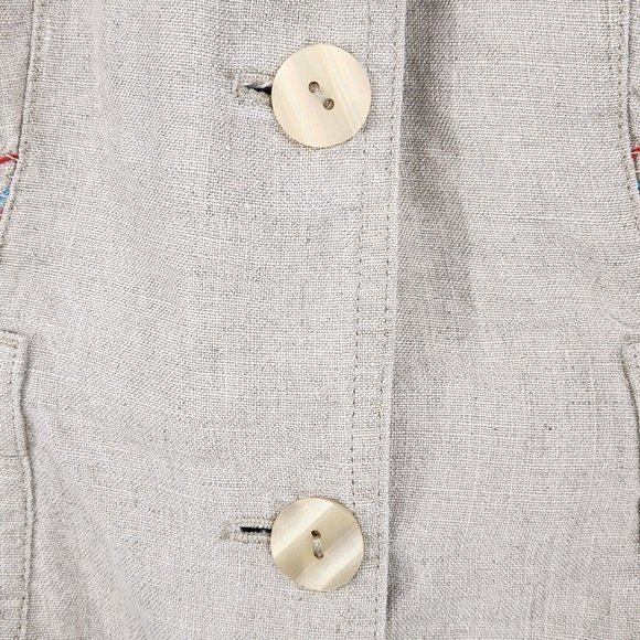 j.jill Blazer Womens Medium Linen Tan Button Down Embroidery Pockets Collared - Picture 4 of 13